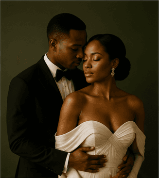Akorede and Olamilekan in a warm traditional wedding portrait
